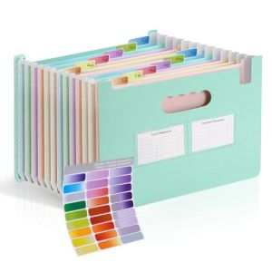 Agoer Trieur Document A4 en Paille de Blé,13 Compartiments Extensible Portable Rangement Papier Administratif Ouvert Sur le Dessus,Stable debout,Organiseur de Dossiers Accordéon,Sans BPA-Vert (Agoer, neuf)