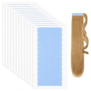 144 Pièces Bande Adhesive Extension, 4×0,8cm Imperméable et Respirant Recto-Verso Bande Adhesive Extension pour le Remplacement de Trame de Cheveux (Bleu) (HaJieQin, neuf)