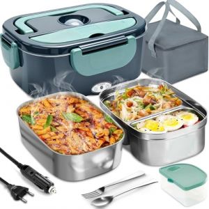 Aotto 1.5L Gamelle Chauffante 80W, Lunch Box Chauffante Electrique Boite Chauffante Repas 12V/24V/220V, Gamelle Chauffante Allume Cigare avec Sac Thermiquepour Voiture Camion Bureau (Le vert) (SWLKG, neuf)