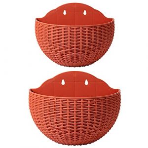 SENCC Lot de 2 Pots de Fleurs à Suspendre en Demi-Cercle avec Trou de Drainage et Crochets, en Plastique pour Jardin, clôture de Balcon (Rouge Brique) (ZhenbangStore, neuf)