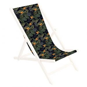 Toile de Rechange 131x44 cm, Tissu De Remplacement De Fauteuil de Plage, Chaise Longue Pliante en Bois Motif Palmier paradisiaque Strelitzia [119] (ferocity-shop, neuf)