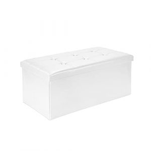 Todeco - Banc Pliant, Ottoman avec Espace de Stockage - Charge maximale: 150 kg - Mat&eacute;riau: Simili-Cuir - Finition piqu&eacute;e et capitonn&eacute;e, 76 x 38 x 38 cm, Blanc (HOME DOTCOM, neuf)