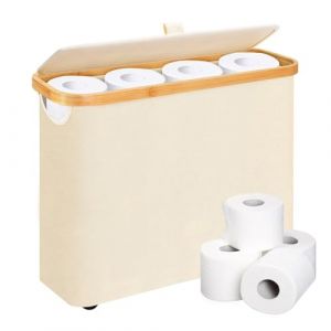 28 L Boite Rangement Papier Toilette avec Couvercle, Bambou Panier à Papier Hygiénique Boite Rangement Salle de Bain, Corbeille Porte-Papier Toilette pour 9 à 12 Rouleaux, Blanc (ZHONGXIN-EU, neuf)