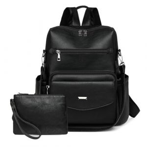 YALIZHNA Sac à dos femme en cuir PU sac à bandoulière, sac à dos décontracté mode antivol grand sac à dos de voyage femmes sacs à dos à main, Noir , L (Loveworlds, neuf)
