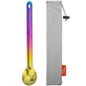TiTo Titanium Cuill&egrave;re et Fourchette &agrave; Long Manche Ultra L&eacute;ger et Portable Titane Spork Cuill&egrave;re Couverts avec Sac pour Camping Randonn&eacute;e Pique-Nique Ustensiles Cuisine(Cuill&egrave;re Color&eacute;e Lumineuse) (TiTo Titanium, neuf)