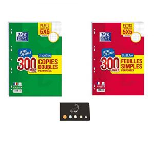 Lot Petits Carreaux 300 Feuilles Simples + 300 Copies Doubles Perforées + 1 Index Adhésif Blumie (Blumie Shop, neuf)