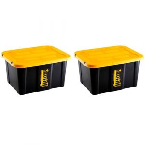 Acan Tradineur - Lot de 2 boîtes de rangement empilables avec couvercle, plastique, tiroir multifonction, rangement, outils, maison, fabriqué en Espagne (30 litres - Jaune/noir, 48 x 35 x 25,5 cm) (TRADINEUR, neuf)
