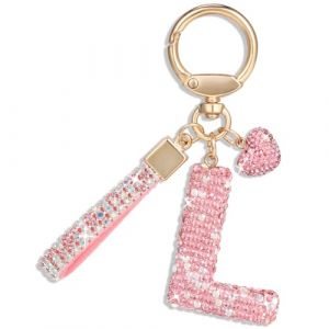 MWOOT Rose Voiture Porte cl&eacute;s Cadeau pour Femmes Filles Initial Lettre Porte-cl&eacute;s Mignon Bling Lettre Pendentif pour Sac &agrave; main Charms, Lettre L (Sopdy-eu, neuf)