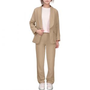 Blazer Fille Blazers à Manches Longues pour Filles Col ChâLe Veste De Costume Formelle Printemps Manteau Enfant Veste Fille Couleur Unie Ensemble Pantalon 2 Pièces Chic et Couleur Unie Slim (Seraphido, neuf)