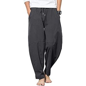 YAOBAOLE Pantalon Homme Taille Elastique Pantalon Leger Ete Homme Pantalons Yoga Hommes Lin Pantalons en Lin Hommes &Eacute;t&eacute; Gris Fonc&eacute; 2XL (YBLfashion, neuf)