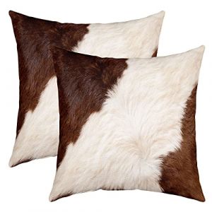 Cuir Vache Taies d'oreiller 50x50cm Cuir Vache Imprimer Housse de Coussin pour Le Salon Chambre à Canapéer Housse Coussin Western Ferme Animaux Brun Blanc Lot De 2 Taie Oreiller (Bofanshangmao, neuf)