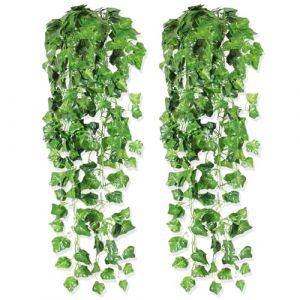 GEXINKEJI Lierre Artificiel 2Pcs Fausse Plante Tombante Artificielle Interieur Exterieur Faux Lieres Verte Feuillage Suspendue D&eacute;co pour la Maison Jardin Mur Chambre D&eacute;coration (GeXin777, neuf)
