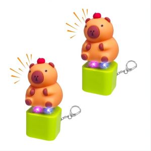Porte-cl&eacute;s avec bouton sonore FUFRE, porte-cl&eacute;s Kapibala avec lumi&egrave;res color&eacute;es et bouton sonore, porte-cl&eacute;s amusant en forme d'animal miniature, anneau porte-cl&eacute;s USB rechargeable pour cadeaux (yjxian, neuf)