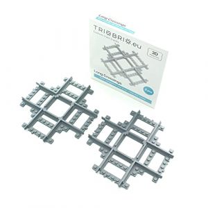 Trixbrix.eu Long Crossings – 2 pièces HO 1435 mm compatibles avec les ensembles de train Lego City 60197 60198 10277 60205 60238 - Gris (Trixbrix EU, neuf)