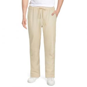 AUYAO Pantalon en Lin Pantalon Coton Lin Homme, Pantalon d'&Eacute;t&eacute; Long D&eacute;contract&eacute;, Pantalon de Travail Casual Plage Pants, Sport en M&eacute;lange Coton Lin Pantalon Jogging avec Ceinture &Eacute;lastique(Kaki-L) (Yadark, neuf)