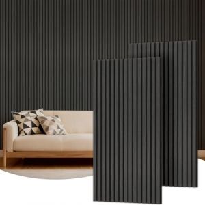 TONOR Lot de 2 Panneau Acoustique en Placage de Bois, 120 x 60 x1 cm, Panneau Tasseau Mural, Mousse D&eacute;coratif en 3D, Panneaux Insonorisants pour le Salon, le Bureau, Comptoir &icirc;lot, Noir (TonorDirect FR, neuf)