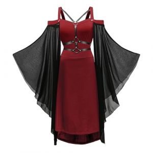 YRTBGD Robe Medievale Femme Gothique M&eacute;di&eacute;vale Costume Femme Moyen Age Renaissance Dress R&eacute;tro &agrave; Manches Flares pour Halloween Carnaval (Rouge, 4XL) (HESONG-EUSTORE, neuf)
