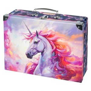 Valise pour Enfants - Jouets et Fournitures Scolaires, en Carton, Pliable avec Poignée en Métal (Licorne Royale) (PRESCO GROUP A.S., neuf)