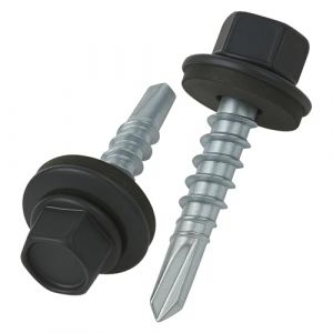 4.8 mm x 25 mm Vis de toiture, tête hexagonale autoperceuse colorée (RAL 7024 Gris graphite) vis de toit avec rondelle scellée en EPDM, vis à gros filets trempés zingués antirouille (50 pièces) (Keple, neuf)