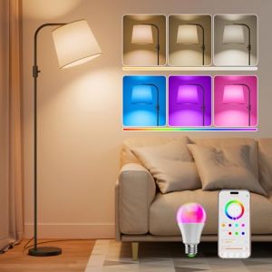 DUSKTEC Lampadaire sur Pied Salon Arc Connect&eacute; Alexa Multicolore, Lampadaire RGB Dimmable Flexible R&eacute;glable avec Abat Jour Tissu Beige et Ampoule LED Intensit&eacute; Variable pour Chambre, Chambre d'Enfant (DUSKTEC, neuf)