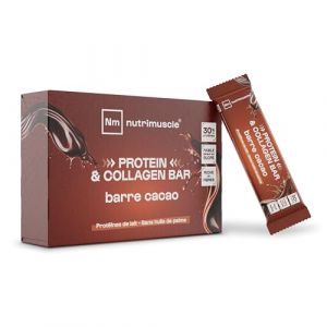 Barres Prot&eacute;ine & Collag&egrave;ne - Lot de 4 - Cacao - 33% de prot&eacute;ine par barre - Sans sucre - Whey Native + Collag&egrave;ne Hydrolys&eacute; - Snack postworkout, collation - Fabriqu&eacute; en France - Nutrimuscle (Nutrimuscle, neuf)