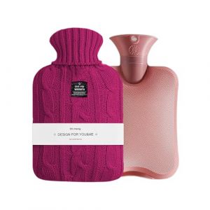 OliviaLiving Sac à eau chaude Bouillotte 2 litres chauffante et rechargeable avec housse en tricot pour soulager la douleur thérapie par le froid chaud (Rouge foncé) (OLIVIA LIVING, neuf)