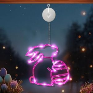 Lumières de Ventouse de Pâques,Fenêtre de Lumière Pâques Lampe à Ventouse Lapin de Pâques,Rideau Lumineux LED Interieur,Guirlande Lumineuse de Pâques,Lumière Ventouse pour Décoration de Pâques (03) (HZQBEU, neuf)