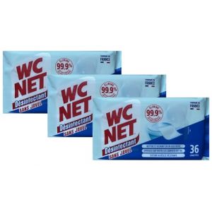 WC NET - Lingettes Désinfectantes et Nettoyant Sanitaires étui de 36 Lingettes - le Lot De 3 - fabriqué en France (Maxi&Mini, neuf)