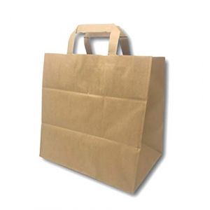 250 Sacs Papier &agrave; fond large kraft marron &eacute;cru avec poign&eacute;e 11 litres largeur 26 cm, hauteur 25 cm, soufflet 17- cabas &agrave; anse plate solide, r&eacute;sistant papier 70g non imprim&eacute; ref UGSE12PP1F (250) (solutions-imprimerie, neuf)