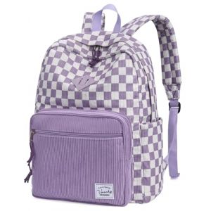 VASCHY Sac &agrave; Dos Velours C&ocirc;tel&eacute; Fille, 17.10L Sac &agrave; Dos Ordinateur avec Motifs Vichy & Fraise Mignonne pour &Eacute;l&egrave;ve Primaire Coll&egrave;ge Lyc&eacute;e Universit&eacute; Voyage, Vichy Violet Blanc (Vaschy, neuf)