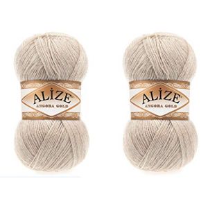 Alize Angora Gold Lot de 2 pelotes de laine 20 % laine 80 % acrylique doux 200 g 1204 m Fil turc &agrave; tricoter &agrave; la main (152 beige m&eacute;lang&eacute;) (1LEAGUE, neuf)