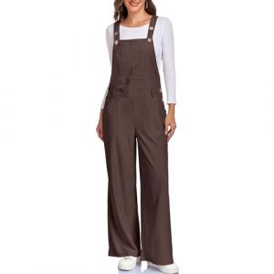 HOTIAN Salopette &eacute;l&eacute;gante pour femme en velours c&ocirc;tel&eacute; - Combinaison overall jumpsuit &agrave; jambes larges longue baggy playsuit d&eacute;contract&eacute;e ample avec bretelles, marron, XXL (HOTIAN-EU, neuf)