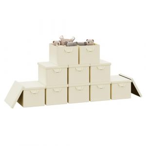 WOLTU Lot de 10 Bo&icirc;tes de Rangement Pliables, Paniers de Rangement en Tissu Non Tiss&eacute;, avec Poign&eacute;es et Couvercle, pour V&ecirc;tements et Jouets, Cr&egrave;me, 48x36x30cm (WOLTU GmbH, neuf)