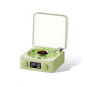 Tourne Disque Vinyle Bluetooth, Haut-Parleur Vinyle 3 en 1 de Style Tourne-Disque avec veilleuse et Affichage de l'heure, Mini Tourne-Disque avec 4 Sons de la Nature (Byged, neuf)