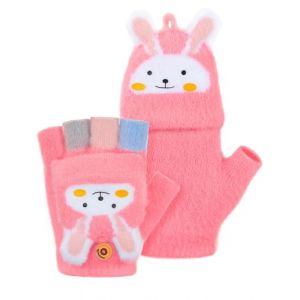 MELLIEX Mitaine Enfant, Flip Top Gants Enfant Hiver, Chaudes Moufles Demi-Doigts, Tricotés Gants sans Doigts pour Garçons Filles 5-10 Ans，Lapin-Rose (YWB, neuf)