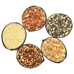 Lot de 10 moiti&eacute;s de noix de coco remplies de nourriture pour oiseaux sauvages - Jouet naturel pour oiseaux sauvages - Id&eacute;al pour le jardin et le balcon - Durable et durable - Station d'alimentation (MYZJX, neuf)