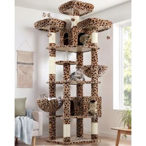 Globlazer Arbre a Chat L&eacute;opard XXL 209 cm avec 3 Perchoirs Rembourr&eacute;s, 2 Niches, Grand Plateformes, 2 Paniers, Jouets Peluche, &eacute;norme Arbres a Chats Stable pour 3-5 Chats Int&eacute;rieur (F82, L&eacute;opard) (Globlazer For Your Pet, neuf)