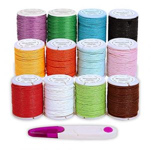 Fil Cordon pour Bracelet, Fil Macramé Collier Coton Cire +Coupe-Fil Cordons Cordelette Fils Ficelle Couleur pour Faire des Bracelets Attache Tetine Bresilien diy Bijoux Perle Jade Shamballa Kumihimo (elorlay, neuf)
