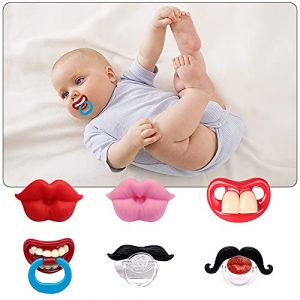 Upriver Tetine Bibs, Lot De 6 Silicone Tétines Amusantes De Bébé En Souple Tetine Mam 2 À 36 Mois Pour Nourrissons Noël Halloween Fête Animal Football Gentleman Moustache Lèvres Dents (UPRIVER, neuf)