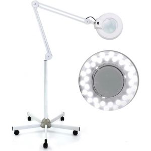 LED Lampe Loupe sur Pied Loupe Eclairante Lampe Esthetique Professionnel 8 Dioptres Lampe à Bras Pivotant Réglabl 5 roulettes pour Salon de Beauté, Coiffure, Salon (Aninze, neuf)