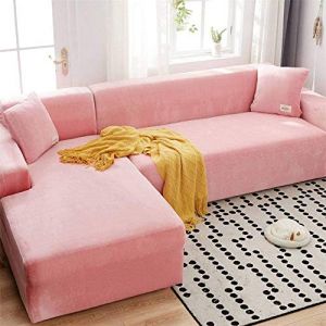LINGKY Housse Canapé d'angle en Velours, Protection pour Canapé d'angle, Couvre Canapé d'angle avec Accoudoirs, Housse de Canapé Peninsula en Forme de L (Rose,2 Places (145-185 cm) (LINGKY, neuf)