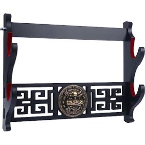 Z-fiber Katana Support mural pour épée 2 niveaux Kirin Velours rembourré Katana Support d'épée de samouraï Présentoir mural Sabre laser Wakizashi Présentoir (Z-fiber, neuf)