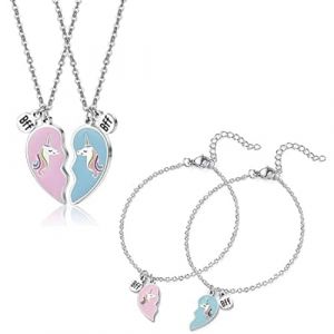 4 Pcs Ensemble de Colliers Bracelet d’Amitié de Licorne,BFF Collier Bracelet d’Amitié,Colliers d'amitié Licorne,Pendentif Coeur Licorne (zhenliguanglu60hao, neuf)