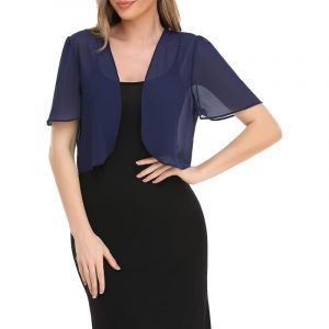 CuLtP Bolero Femme Chic et Elegant Boléro Court en Mousseline De Soie pour Femme Cardigan Transparent Veste D'Été Légère À Manches Courtes Chemisier De Mariage Boléro Robes De Soirée Châle B (YJJMYGS, neuf)