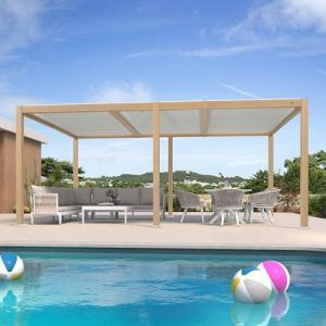 PURPLE LEAF Pergola Bioclimatique en Effet Bois Aluminium 3,5 x 5,5 m, Tonnelle de Jardin Ext&eacute;rieur Imperm&eacute;able avec Lames Orientables, Pergola pour Terrasse, Jardin et Carport, Bois&eacute; (PurpleLeafGarden, neuf)