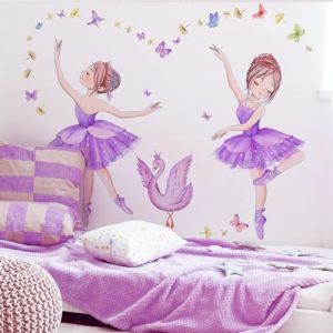 WandSticker4U®- Stickers muraux BALLERINE violet (119x75 cm) I Autocollant mural chambre fille danseuse ballet princesse papillons I Déco murale chambre enfant fille bébé crèche (WandSticker4U®, neuf)