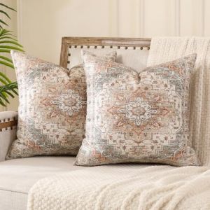 Miuyunya Housse de Coussin Boheme 45x45 Beige Housse Coussin Ethnique Decoratif Canape R&eacute;tro Boho D&eacute;coratifs pour Canap&eacute; Lit Chambre Chaise Ext&eacute;rieur Jardin Art D&eacute;co Automne Lot de 2 (Miuyunya, neuf)