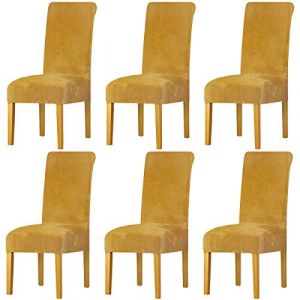 LANSHENG Housse de Chaise en Velours,Spandex de Bout Droit avec la Bande &eacute;lastique, la Grande Dame de Velours dinant la Chaise pour Le Banquet de f&ecirc;te d'h&ocirc;tel de Restaurant (Moutarde,6 Pack(M)) (LANSHENG FR, neuf)