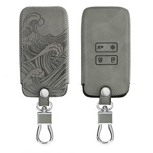 kwmobile Accessoire Clef de Voiture Compatible avec Renault Smart Key 4-Bouton (Keyless Go Uniquement) - Coque de Clé de Voiture en Nubuck - Vague Japonaise Gris (SX-Commerce, neuf)