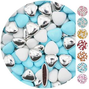 EinsSein 1kg Dragees mariage au chocolat cœur Mix médium blanc-bleu clair-argent brillant dragées mariage baptême noël communion amandes feter et recevoir fêter de fete couleur pas cher aux bombe tag (Shopingeneur, neuf)